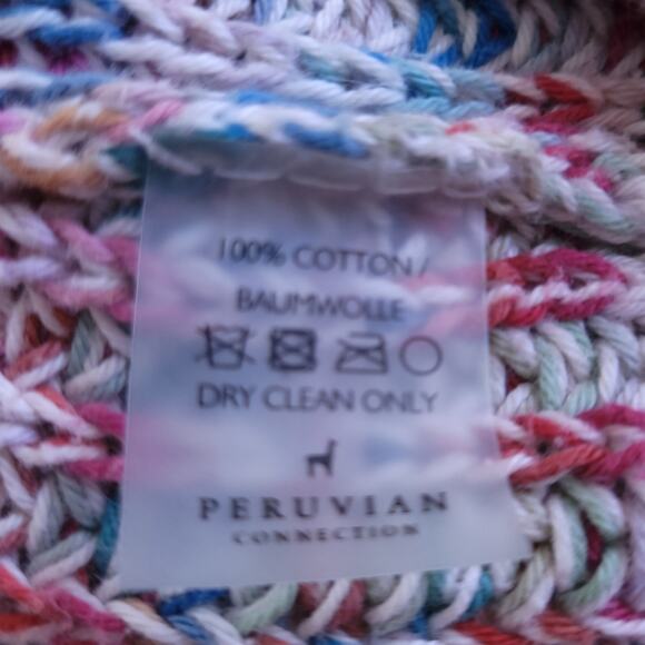 Peruvian Connection Pullover Sweater Large, Cotton, Chunky Rib Knit, Multicolor - Picture 6 of 7